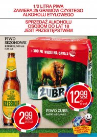 Piwo Żubr o pojemności 550 ml w 6-paku za 12,99 zł.