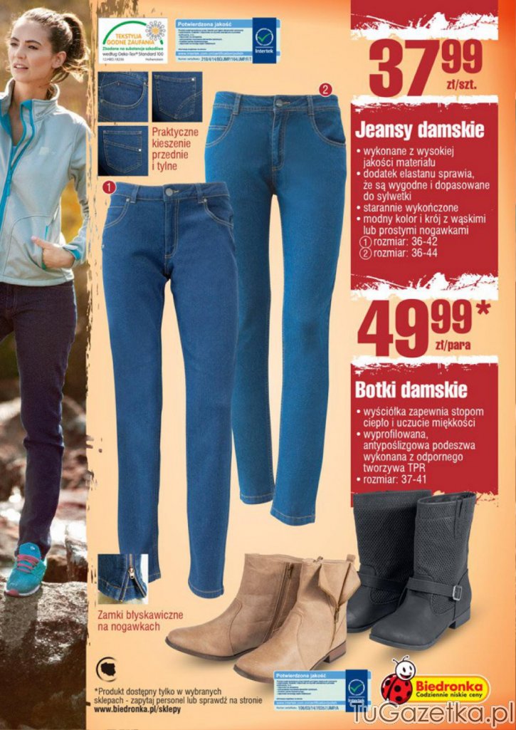 Modne jeansy damskie. Botki idealne na jesień-rozmiary.