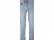 Jeansy , cena 29,99 PLN. Dziewczęce jeansy z modną wyszywaną aplikacją ...