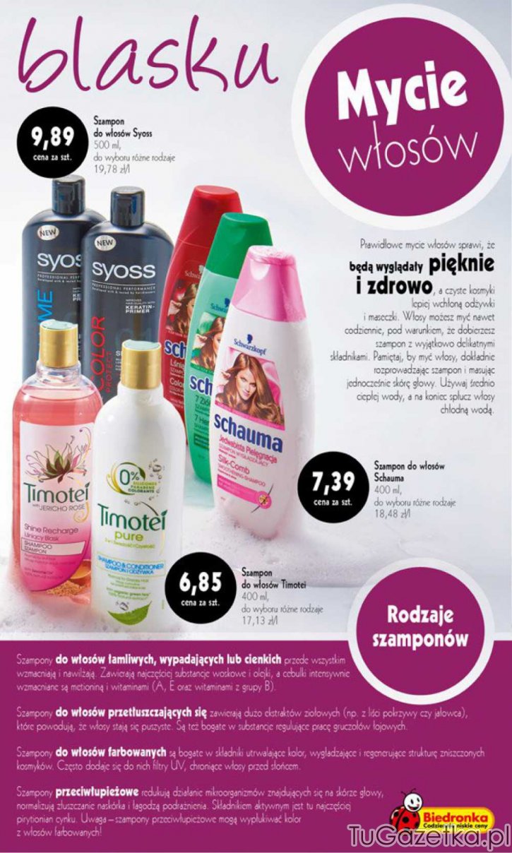 Wiele różnych szamponów w Biedronce
