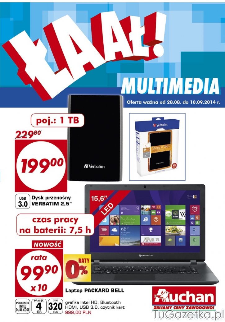 Dysk przenośny, laptop promocja Auchan