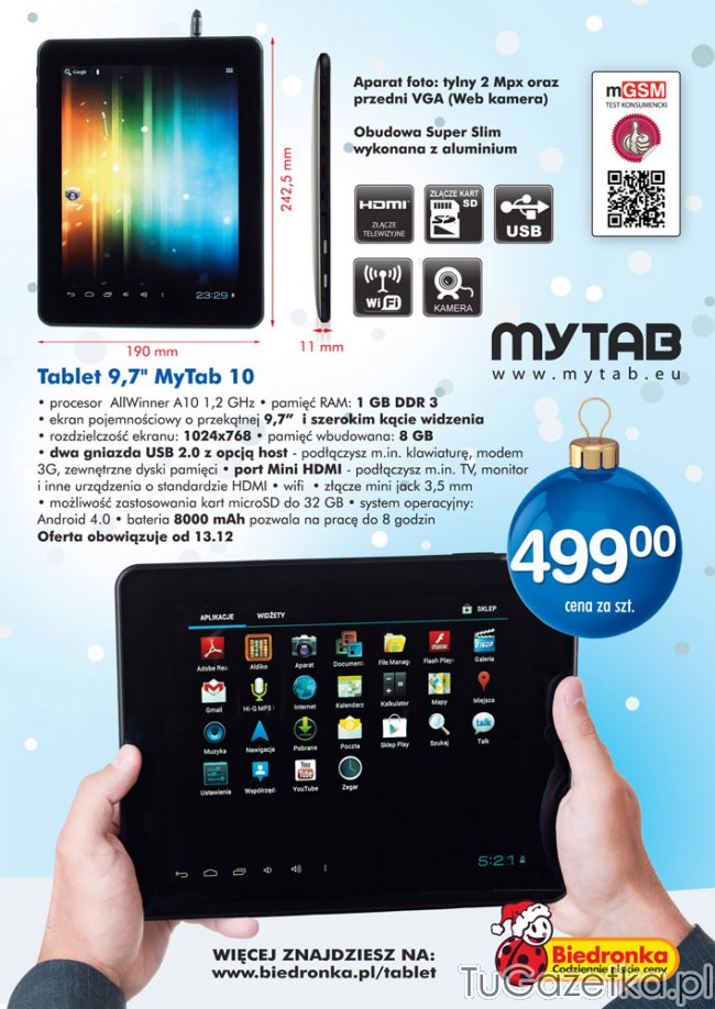 Tablet MyTab 10 Biedronka dane techniczne